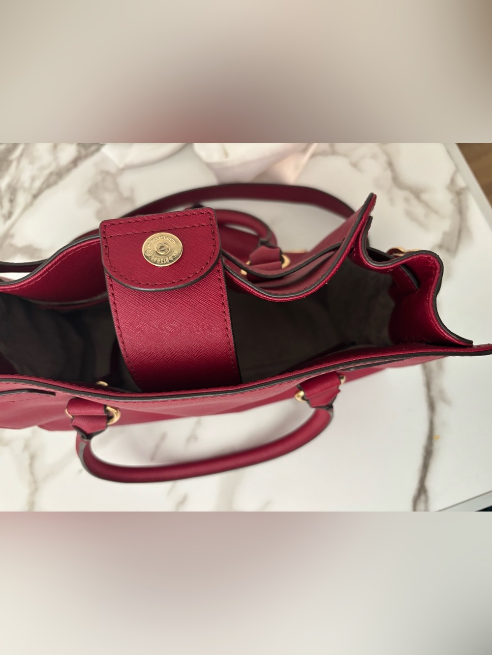 Michael Kors Hamilton Saffiano Leather Satchel Cherry Red with Gold-Tone Lock - Picture 6 of 9